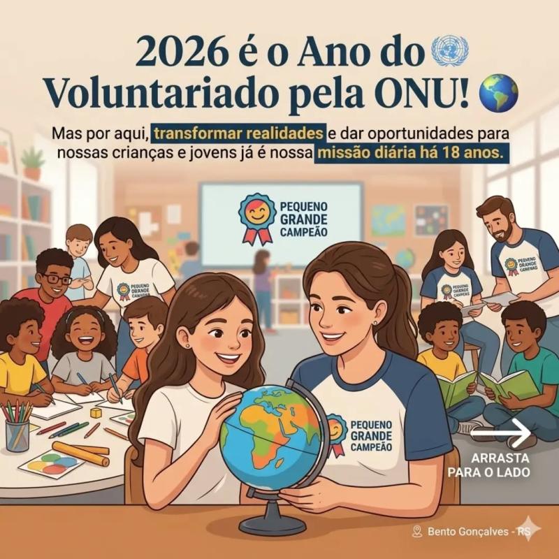 A ONU declarou 2026 como o Ano Internacional do Voluntariado para o Desenvolvimento Sustentável.